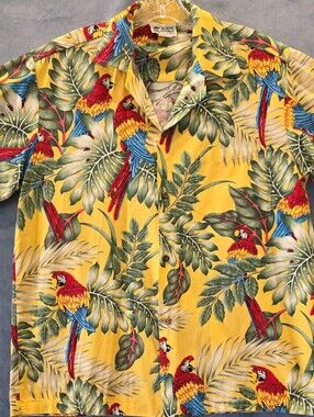Aloha Republic Hawaiian Shirt Mens Medium Tropical Parrot AOP Cotton Made in USA